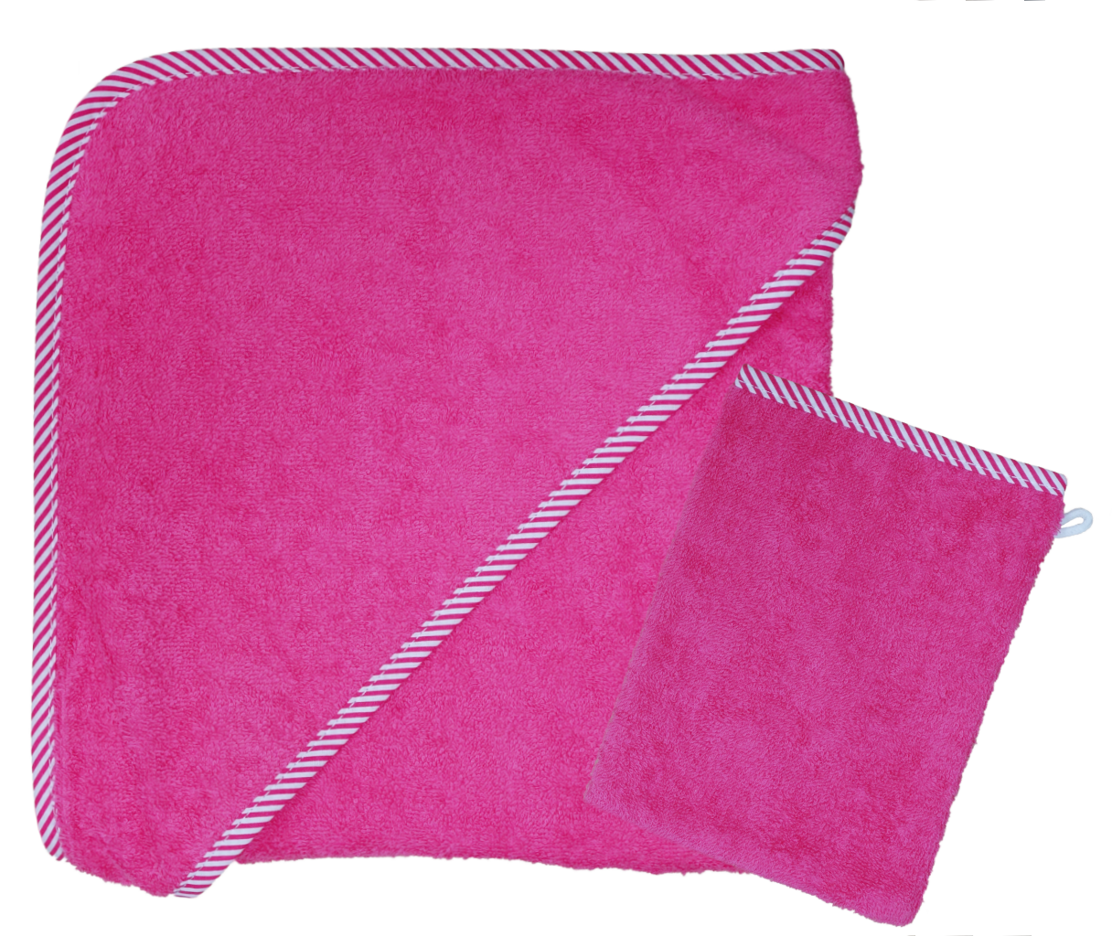 Kapuzenhandtuch und Waschhandschuh Pink