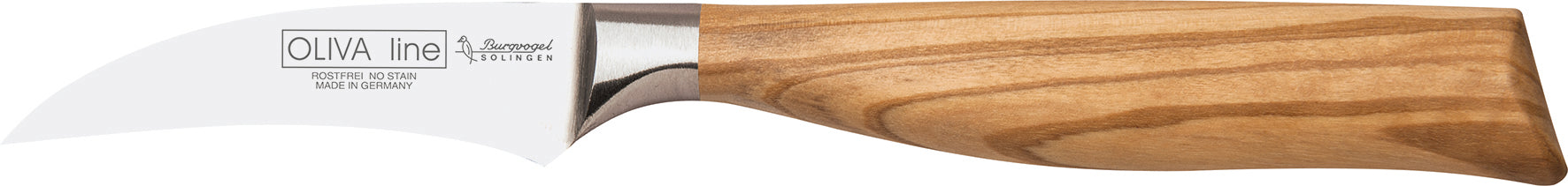 Schälmesser Tourniermesser mit Olivenholz Griff, gebogene Klinge 7cm