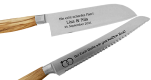 Brotmesser, Wellenschliff Klinge 22cm, Olivenholz Griff